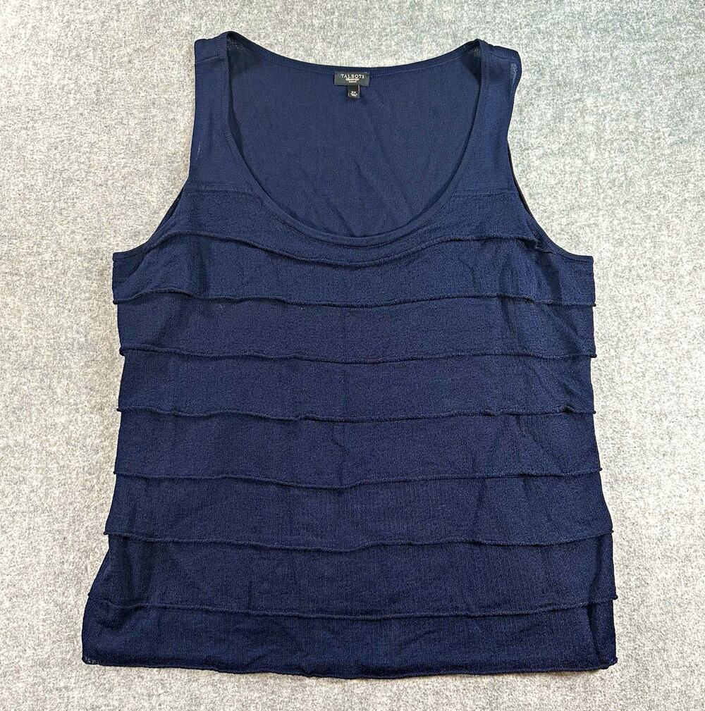 Talbots Navy Solid Knit Ruffle Front Scoop Neck Sleeveless Tank Top Women’s 2X